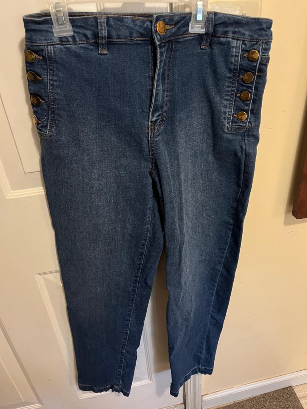 d. jeans Dark Blue High-Rise Straight Jeans with Side Buttons